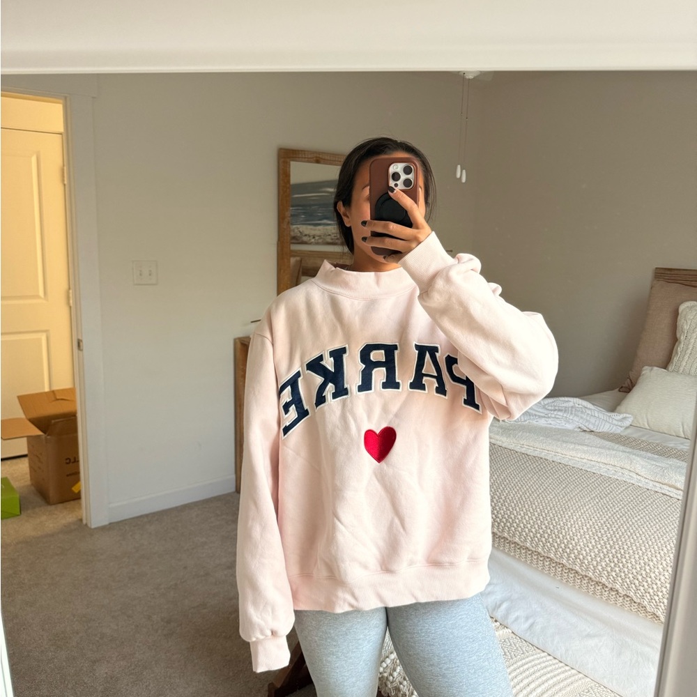 WORN ONCE Parke Heart Varsity Mockneck Peony/Denim L/XL